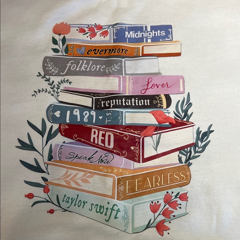 Taylor Swift Eras Book Stack Sweatshirt | White Size Small